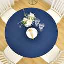 Rally Home Goods Indoor Outdoor Patio Round Fitted Vinyl Tablecloth, Flannel Backing, Elastic Edge, Waterproof Wipeable Plastic Cover in Solid Blue Color for 5-Seat Table of 36-42 Diameter
