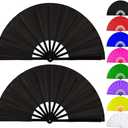 Fans for Line Dancing Line Dance Popping Fan 2pcs Boots on the Ground Hand Fan for Women Foldable Large Big Rave Fan Clacking Fans for Line Dancing that Make Sounds Clack Clapping Pop Snap(2pcs Black)