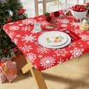 misaya Rectangle Vinyl Tablecloth, Fitted Table Cover, 100% Waterproof, Elastic Edge, Flannel Backing, Plastic Table Cloth Fit 6 Foot Folding Tables for Christmas Dinner (Red Snowflake, 30x72 inch)