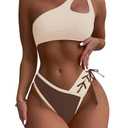 YELAIVP Women's Bikini Sets One Shoulder High Waisted Two Piece Swimsuit Lace Up High Cut Bathing Suit
