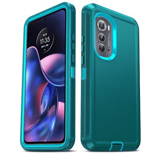LeYi for Motorola Edge-2022 Case:【NOT FIT Edge Plus/Edge 5G UW】 Heavy Duty 3 in 1 Rugged Cover, Military Grade Sturdy Shockproof Cell Phone Android Funda para Moto Edge2022, Teal Blue