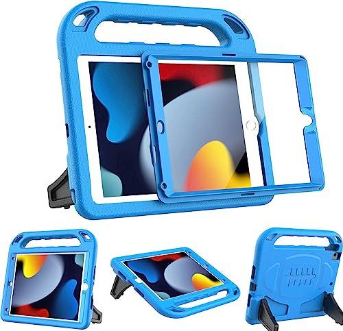 Kids Case for iPad 9th/8th/7th Generation (iPad 10.2 Inch, 2021/2020/2019) with Built-in Screen Protector, Durable Shockproof Handle Stand iPad 9th 8th 7th Generation Case for Kids, Blue