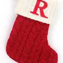 Christmas Stockings with Initials, 7.1 Inches Small Embroidered Letter Knit Red White Christmas Stocking for Family Holiday Decorations and Xmas Tree Fireplace (R)