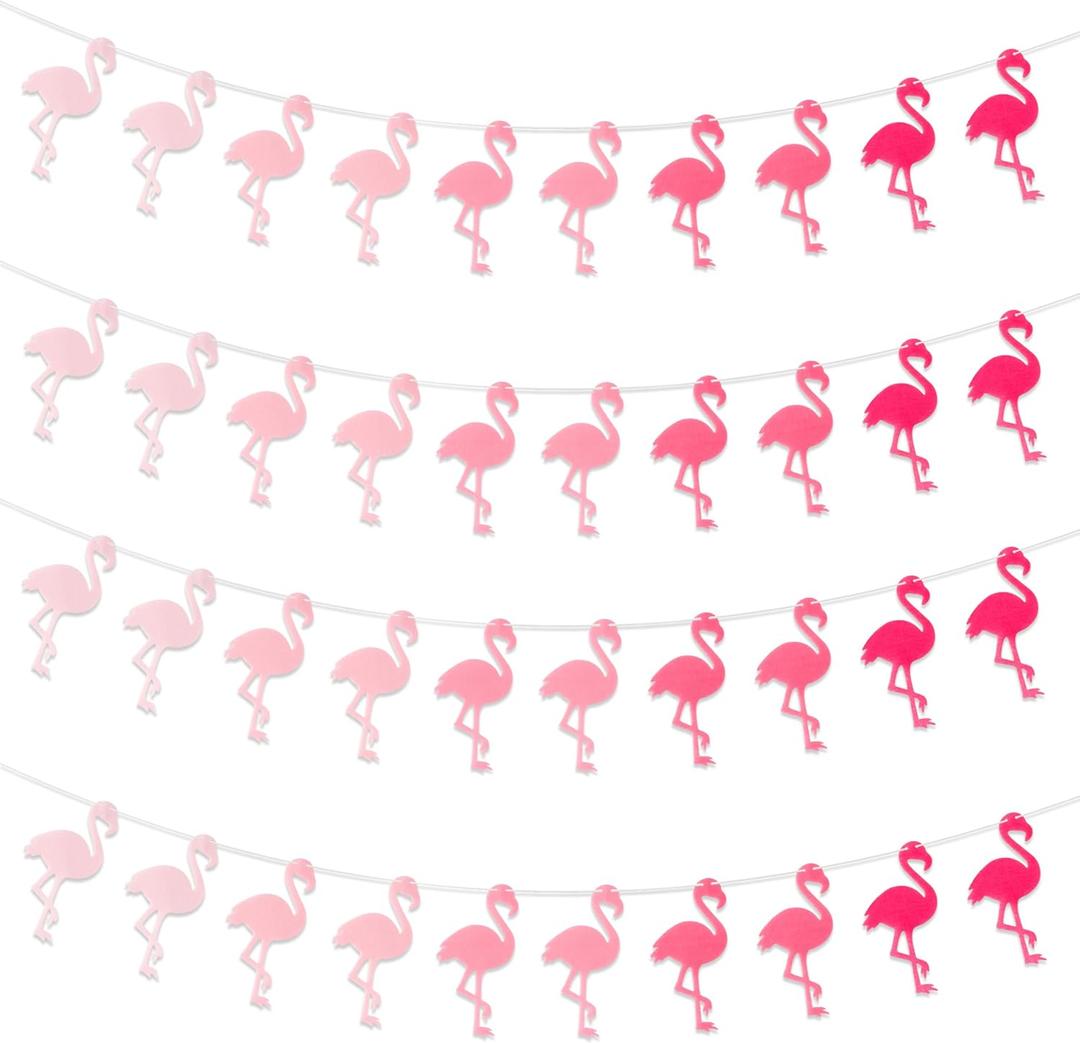 Haooryx Summer Felt Flamingo Banner Garland - 4Pcs Pink Flamingo Hanging Banner Pre Strung Garland Girls Birthday Graduation Party Hanging Decor Home Middle School Classroom Wall Photo Props Backdrop, 5.9 x 3.15 inches