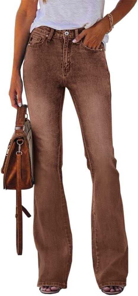 Koinshha Womens High Waisted Jeans Flare Stretch Boyfriend Bootcut Casual Denim Pants, Size 10