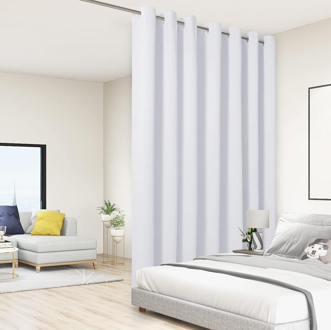 BONZER Extra Wide Room Divider Curtain Screen Partitions Light Reducing Wall Blackout Curtains for Shared Room, 108L x 108W Inch (9L x 9W ft), 1 Panel, Greyish White