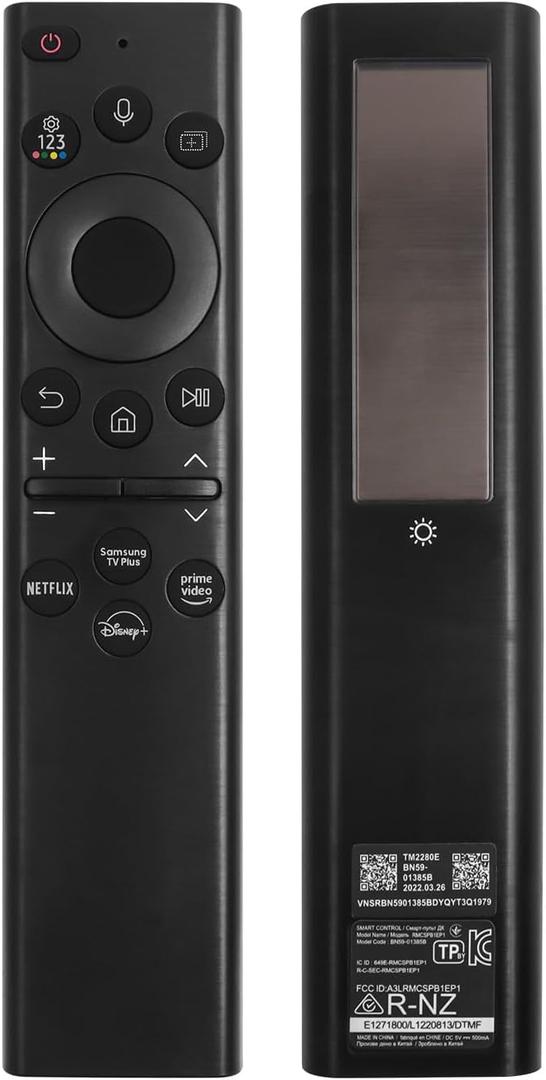 BN59-01385A Solar Frame TV Remote Replacement for Samsung Smart TV with Voice Bluetooth Rechargeable Solar Cell, Compatible with Samsung 2021-2024 Neo LED 4K Ultra HD TV, 4 Shortcut Buttons, Black