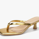 Women's Kitten Heels Sandals Square Open Toe Flip Flop Heels 1.8-2 Inch Heeled Sandals for Women 7.5 Gold