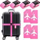 Weewooday 8 Pack Luggage Straps Suitcase Tags Set, Travel Adjustable Suitcase Belt Silicone Luggage Tags with Name ID Card Man Women Travel Accessories (Pink)