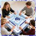 55 x 55 in Mahjong Tablecloth, Florals Card Table Mat, Multi Purpose Game Table Cover, Mahjong Party Decorations for Beginners, Lovers, Card, Board Tile Games, Poker, Dominoes (Blue)