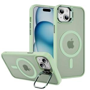 Hitaoyou for iPhone 15 Case Compatible with Magsafe, Translucent Matte Camera Kickstand iPhone 15 Case, Phone Case iPhone 15, Shockproof Heavy Duty Protective Cover Case for iPhone 15, C-Green, 2 Pack