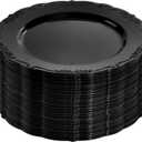DaYammi 60PCS Black Plastic Plates, Heavy Duty Black Disposable Plates Premium 10inch Dinner Plates Hard Plastic Plates Disposable for Halloween Party and Wedding