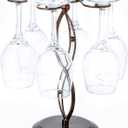 MyGift Bronze Metal Countertop Wine Glass Holder with Scrollwork Design, Freestanding Tabletop Stemware Storage Rack with 6 Hooks