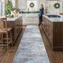 Washable Abstract 14ft Runner Rug: Non-Slip Low-Pile Rug Runner Soft Beside Carpet Indoor Farmhouse Entryway Floor Mat Bathroom Living Room Stain Resistant Area Rugs Cozy Home Decor(2'6x14,Blue/ivory)