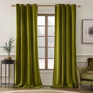 MIULEE Velvet Curtains Olive Elegant Grommet Thermal Insulated Soundproof Green Room Darkening Curtains/Drapes for Classical Living Room Bedroom Decor 52 x 96 Inch Set of 2