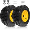 2PC Premium 16x6.50-8 Tubeless Lawn Mower Front Tire and Wheel Fit for Most John Deere & More Riding Mower, with 3" Offset Hub and 1" & (extra 3/4" Bearing), 4 Ply Tubeless, 35 Psi, 715 lbs Capacity.