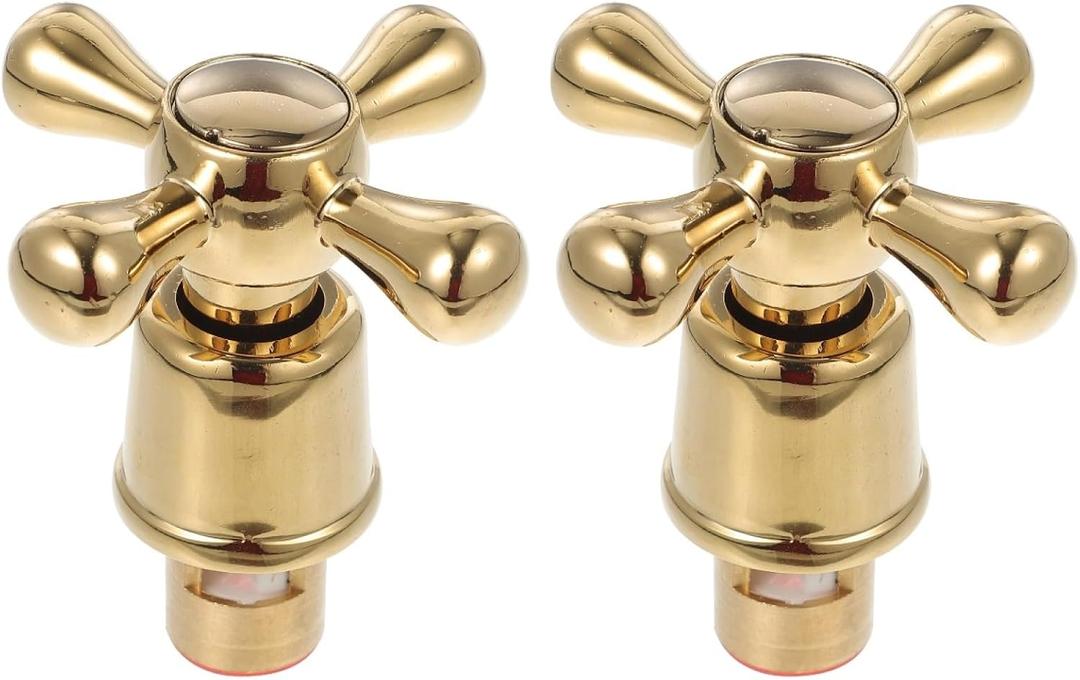 Uonlytech Gold Knobs 2pcs Faucet Knob Shower Faucet Handle Cross Faucet Tap Kitchen Faucet Handle Tap Head Replacement Goldendoodle Accessories Hot Cold Faucet Handles Brass Hot and Knobs (6.2X2.7cmx2pcs)