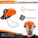 Face Shield, Full Face Safety Shield for Grinding & Cutting, ANSI Z87.1 Tested, Replaceable Clear & Mesh Visor, Adjustable Headgear for Woodworking, Chainsaw & Workshop Use
