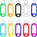 150 Pack Plastic Key Tags with Labels, Colored Key Labels Markers Keychain Label Name Identifiers ID Tags with Split Ring for USB Drive Pets Bags Luggage Suitcase Storage