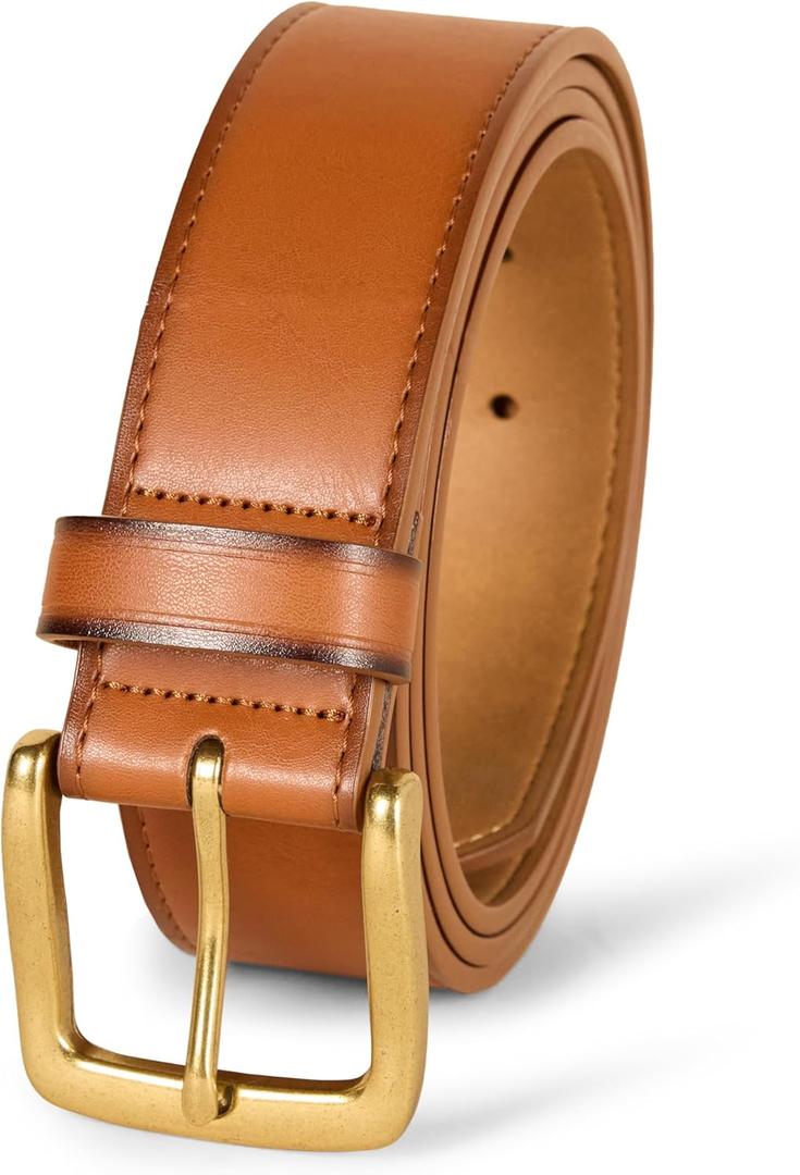 Amazon Essentials Men's Raw Edge Jeans Belt (30, Tan)