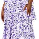 Fisoew Womens Floral Maxi Dresses Spaghetti Strap Casual Sleeveless Ruffle Flowy Tiered Dress (Large, Violet)