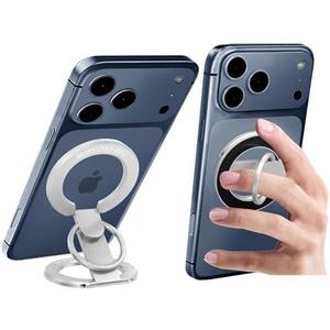 RESPECTED BRO Magnetic-Phone-Ring-Holder with Dual Rings, Compatible with iPhone 17/16/15/14/13/12, Multifunctional Stand for Desk,Office,Gym,Kitchen & All Metal Surfaces, Finger Loop Grip (Silver)