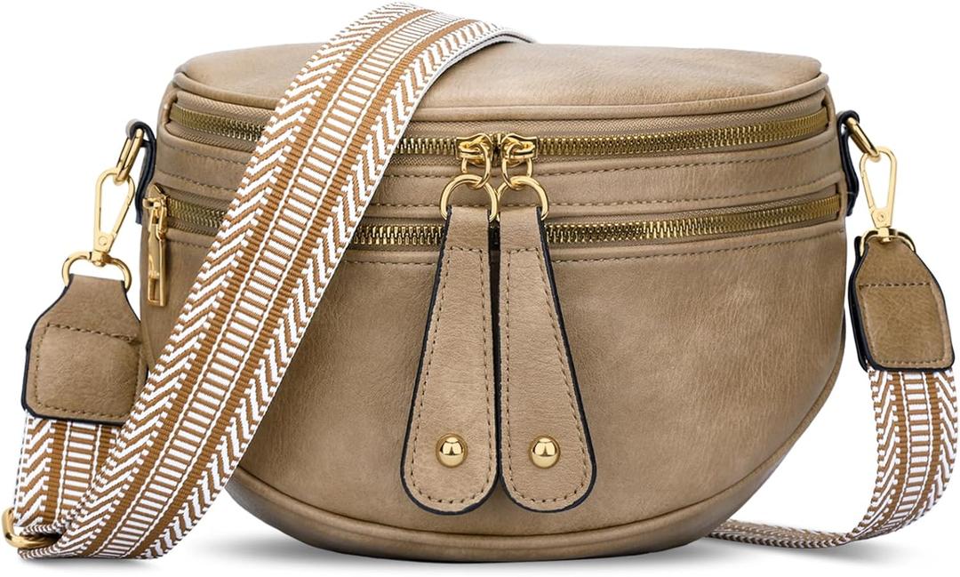 KKXIU Crossbody Sling Bag for Women Trendy Fanny Pack Vegan Leather Chest Bag | Trendy (Apricot)