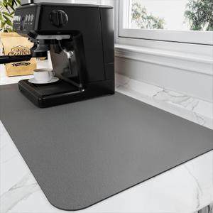 Coffee Bar Mat for Countertops - Absorbent Hide Stain Rubber Backed Dish Drying Mat for Kitchen Counter for Kitchen Counter (17" x 31.5", Dark Gray)