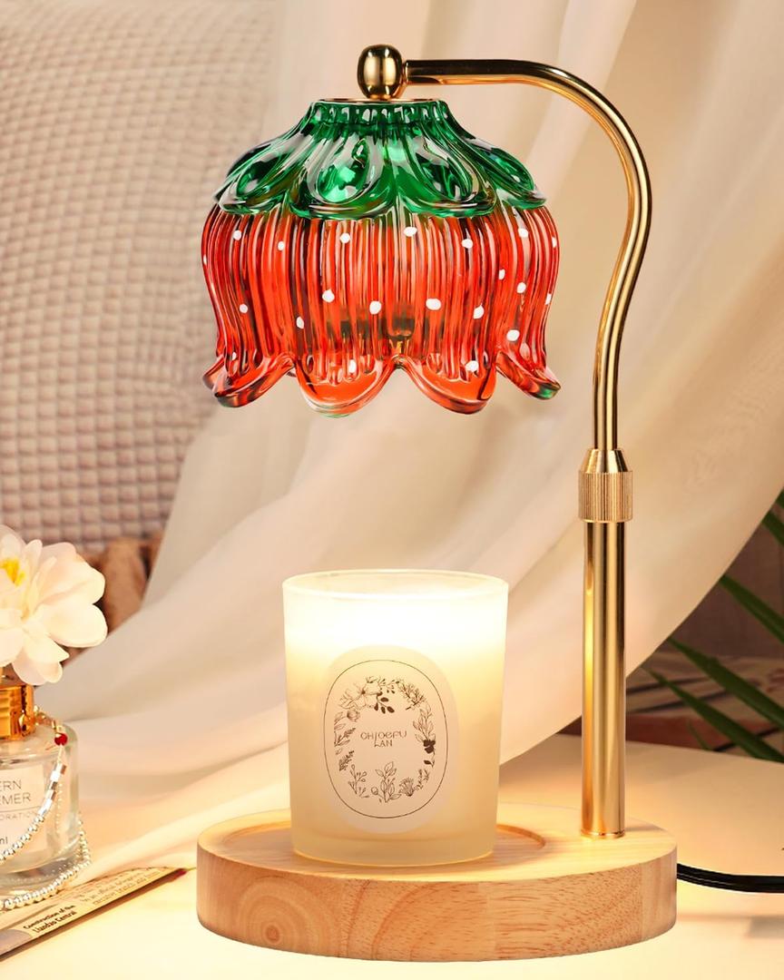 Funistree Flower Candle Warmer Lamp with Timer, Dimmable Candle Lamp Warmer, Christmas Birthday Gifts for Women Mom Her, Housewarming Home Decor, Lotus Wax Warmer for Yankee Candles - Strawb Flower