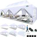 COBIZI Canopy Tent 10x30 Pop Up Canopy with 8 Removable Sidewalls Party Tents for Parties Wedding Patio Commercial Waterproof and UV50+ Ez Outdoor Instant Gazebo with Roller Bag & 4 Sandbags（White）