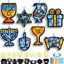 DoubleFill 48 Pcs Hanukkah Suncatchers Craft Kits Make Your Own Hanukkah Stained Glass Craft Kit Religious Christian Tissues Paper for Window Art Activities Xmas Decoration