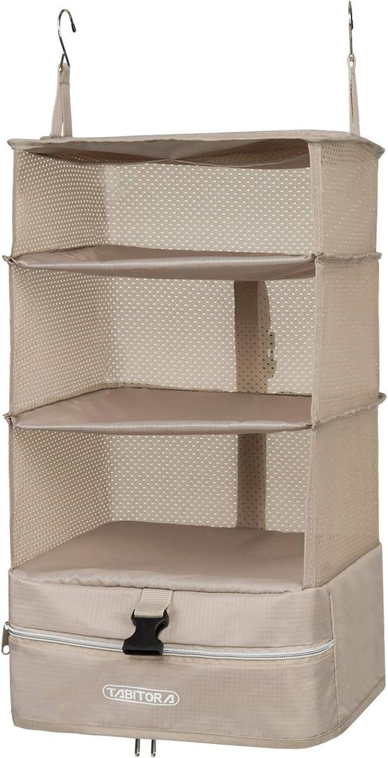 TABITORA Portable Hanging Travel Shelves Bag Packing Cube Organizer Suitcase Storage Large Capacity (Beige-l)