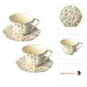 POWDONUNT Vintage Floral Porcelain Tea Cup and Saucer Set with Spoon, Gold Trim, 6.4 oz â€“ Set of 2, Beige â€“ Tea & Espresso & Coffee Cups (2, Beige)