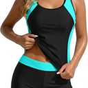 Daci Women 2 Piece Tankini Swimsuit - 2026 Tummy Control Sporty Bathing Suit Color Block Swim Tank Top with Boy Shorts (Black, M)