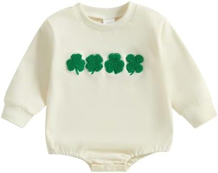 FIOMVA Baby Girl Boy St Patricks Day Outfits Shamrock/Lucky/Irish Day Sweatshirt Romper Sweater Onesie Bubble Bodysuit 1-3m
