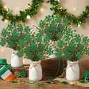Nitial 4 Pcs St. Patricks Day Decorations St. Patrick's Shamrock Picks Vase Artificial Clover Branches Berry Stems Decoration for Table Centerpiece Floral Arrangements Party Irish Vase Decor