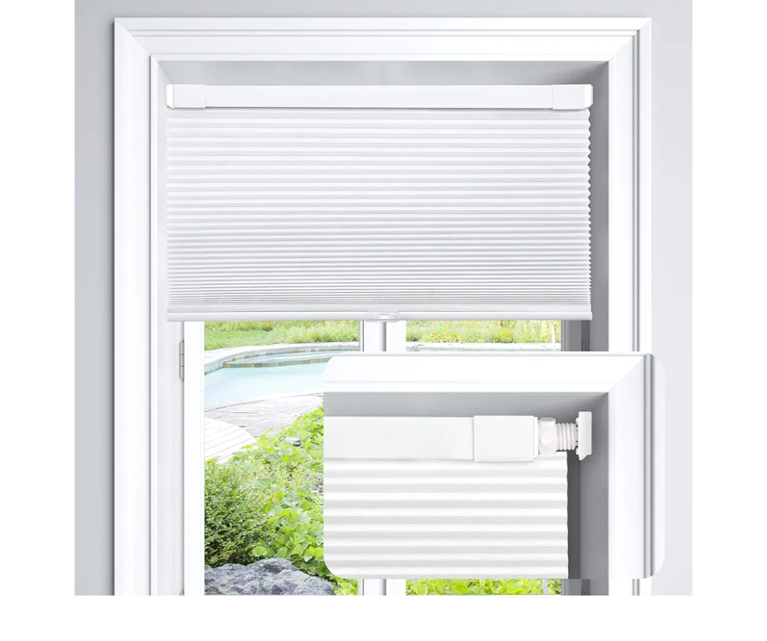 LazBlinds Cordless Cellular Shades, No Tools No Drill Light Filtering Honeycomb Shades Pleated Blinds for Windows, 21'' W x 36'' H, White