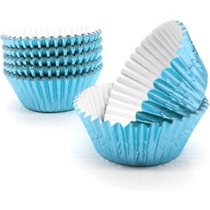 Cupcake Liners Light Blue,GOLF 100 Pack Standard Size Silver Foil Cupcake Liners Wrappers Metallic Baking Cups,Muffin Paper Cases