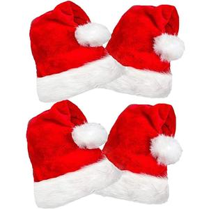 COOLJOY 4 Pack Plush Santa Hats, Christmas Santa Hats for Christmas Party, Adult size Xmas Holiday Hat for Unisex Kids Party Supplies