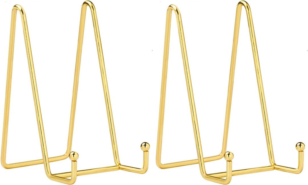LIONWEI LIONWELI Decorative Plate Stand Holder Picture Frame Stand Easel Display Stand Gold (6 inch (2 pieces))