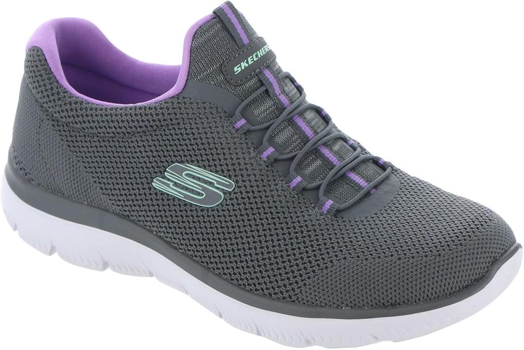 Skechers Women's Summits Cool Classic Sneaker (6.5, Charcoal-lavender-mint)