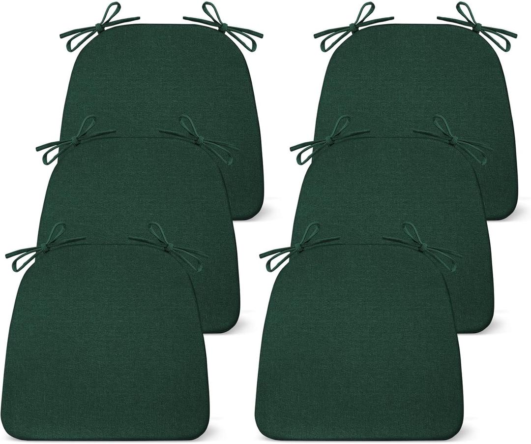 Chair Cushions for Dining Chairs Set of 6, Non Slip Kitchen Chair Pads, 17" x 16" x 2", Indoor Dining Chair Cushions with Ties, D-Shaped Seat Cushions for Kitchen Chairs, Dark Green