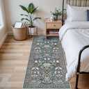 3x6 Washable Entryway Area Rugs: Vintage Easy to Clean Kitchen Rug Runner Soft Non Slip Floor Mat Indoor Farmhouse Carpet for Bathroom Living Room Bedroom Printed Hallway Runners(3x6 Floral/Blue)
