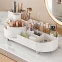 Booklov Rotating Makeup Caddy Organizer for Vanity, Large Capacity Cosmetic Display Case,Countertop Beauty Storage Holder for Skincare, Brush Eyeshadow Lipstick, Counter Desk Organization, White (L01)