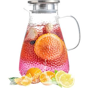 2.0 Liter 68 oz Glass Pitcher with Lid and Spout, Glass Carafe for Hot/Cold Water, Large Iced Tea Pitcher for Coffee, Milk,Juice and Homemade Beverage,Iced Coffee, and Container for Drinks