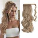 CJL HAIR 18" Long Ponytail Hair Extension Wrap Around Pony Tail Clip in Curly Wavy Synthetic Fake Hairpiece for Women Dirty Blonde