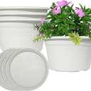 VIDELLY 10 Inch Flower Pots 4-Pack, Plastic Planters with Drainage Hole & Tray, Indoor Outdoor Plant Pots for House Plants, Garden, Patio, Office, Home Decor  Modern Decorative Plant Containers (Beige)