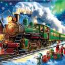 2 x Blueforest Christmas 1000 Piece Jigsaw Puzzle for Adults - 27.5x19.7 Inches Holiday Train Scene with Aurora & Santa, Challenging Fun Adult Puzzles, Home Decor