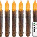 6.5'' Real Wax Primitive Candles Hand Dipped Rustic Flameless Taper Candle with Timer Remote for Vintage Home Kitchen, Country Room, Christmas Halloween Decor