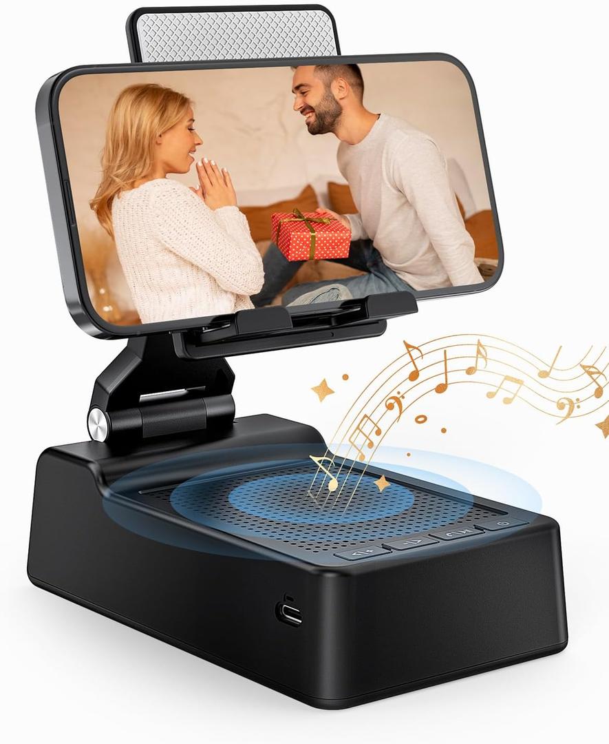 Gifts for Men Women, Phone Stand with Bluetooth Speaker, HD Surround Sound Speaker, Compatible with all iPhone/Android phones iPad Kindle, Cool Gadget Gift for Men Women Dad Mom Christmas Birthday (Black)